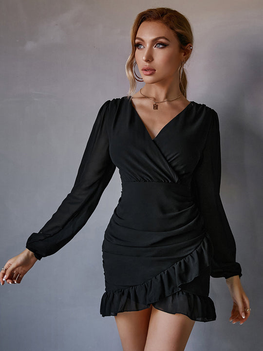 Damen Kleid mit Raffung und Volantabschluss EB