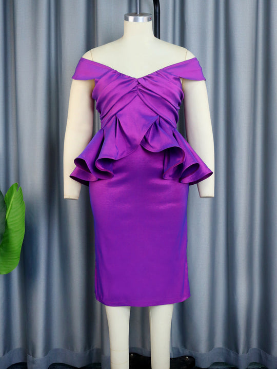 Damen Elegantes Abendkleid mit schulterfreiem Design und voluminösen Rüschen EB