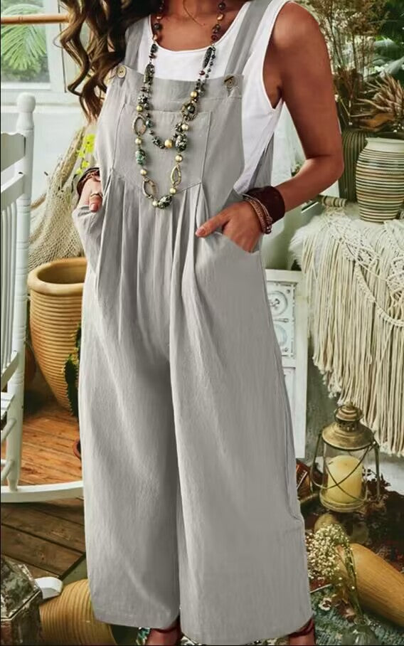 Damen Lässiger Jumpsuit mit praktischem Taschendesign und weiten Beinen EB