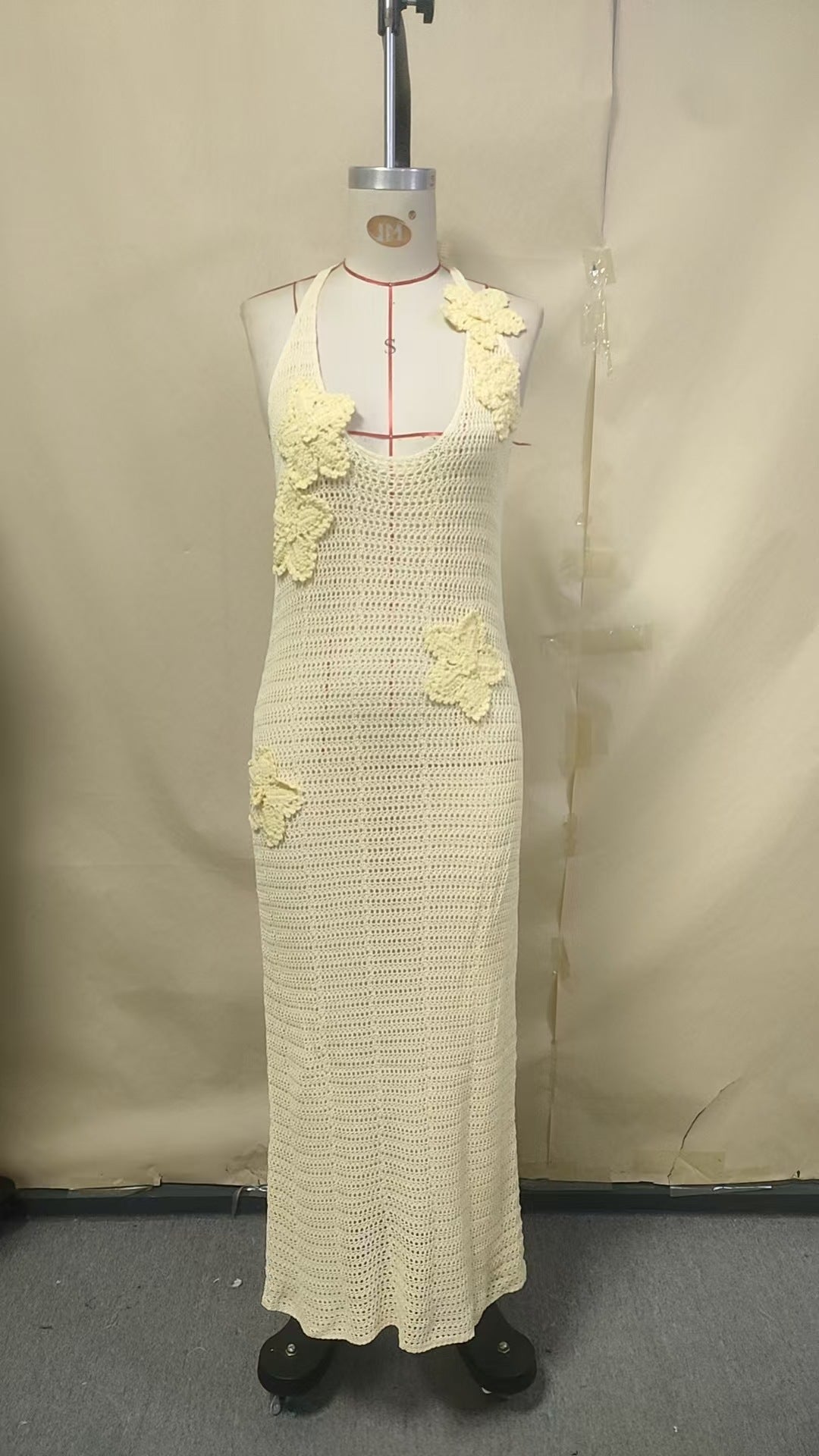 Damen häkel Maxi-Kleid mit floralem Design EB
