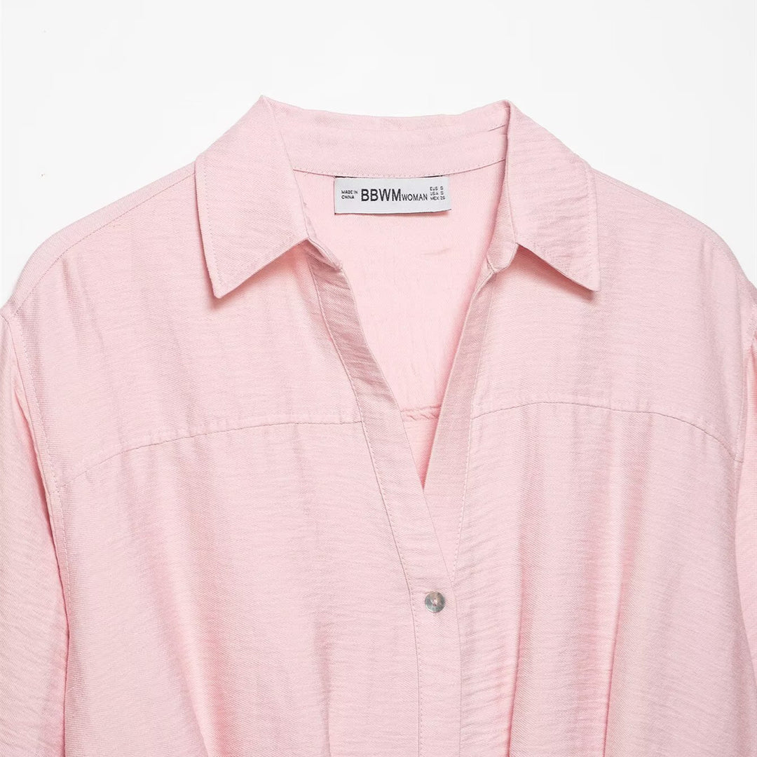 Damen kurzärmlige Bluse mit lässigem Schnitt und stylischem Kragen EB