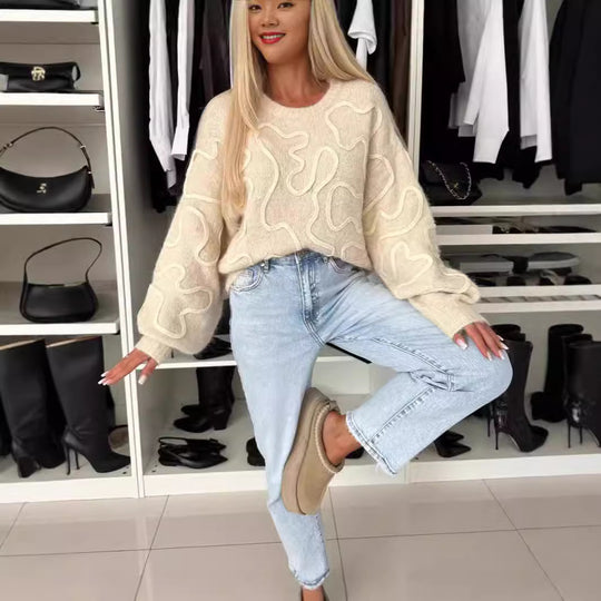 Damen kuscheliger Strickpullover mit kreativem Muster EB