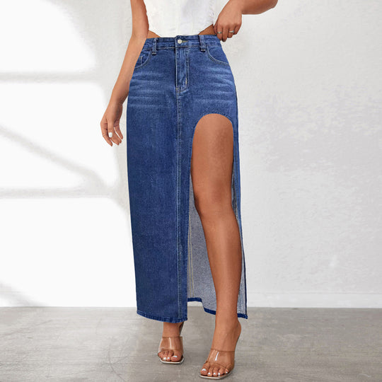 Damen Jeansrock mit hohem Schlitz und lässigem Schnitt EB