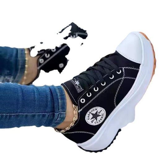 Damen  retro-inspirierte Canvas-Plateau-Sneaker mit verstärkter Zehenkappe und griffiger Profilsohle EB