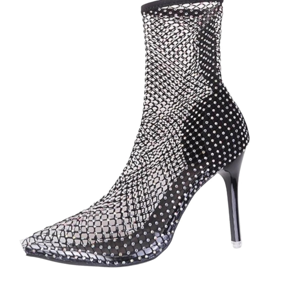 Damen spitze Netz High Heel Stiefeletten mit funkelnden Details EB