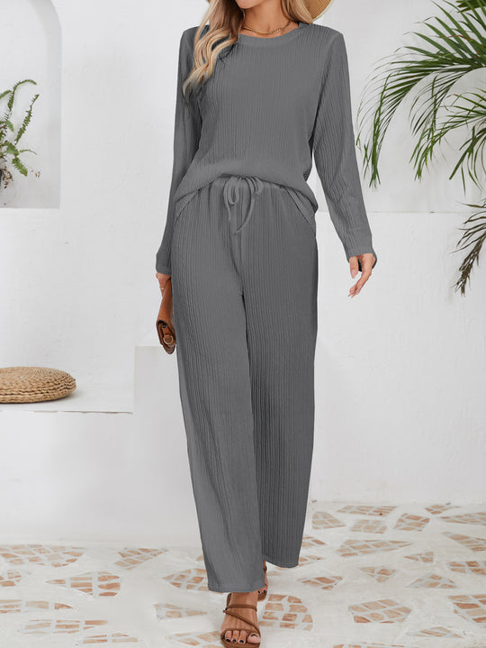 Damen Lässiges Lounge-Set aus leichtem Rippmaterial mit elastischem Bund EB