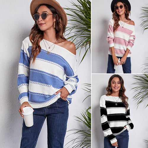 Damen Strickpullover mit dekorativen Streifen und zarten Details EB