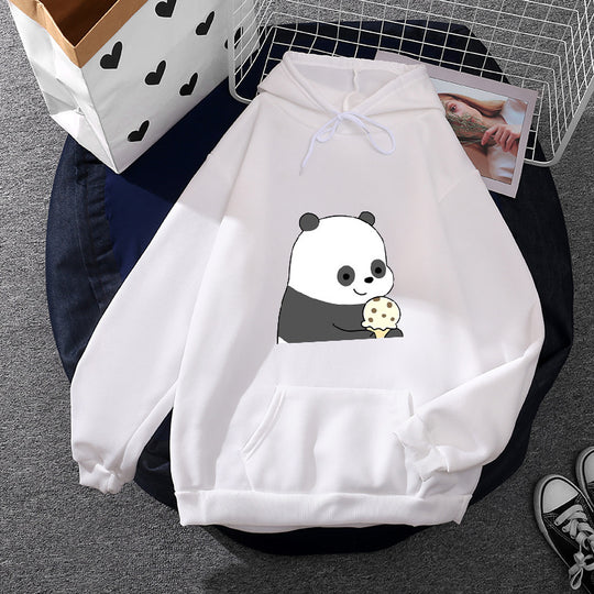 Damen nan oversized Kapuzenpullover im Streetstyle mit weichem Fleece-Innenfutter, Kängurutasche und farbenfrohem Cartoon-Katzen-Planet-Print EB