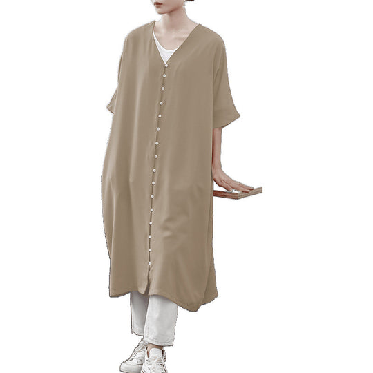 Frauen Langes Knopf-up Maxi Kleid EB