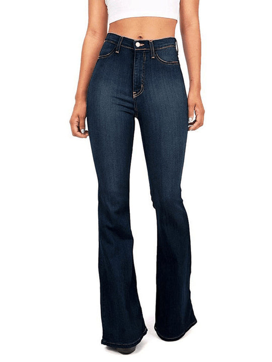 Damen Hoch taillierte Bootcut Jeans im eleganten zeitlosen Stil EB