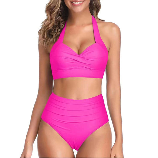 Damen Hochtailliertes Bikini-Set mit elegantem Oberteil und floralem Design EB