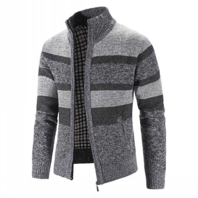 Herren modischer Strickpullover mit durchgehendem Reißverschluss und gestreiftem Design EB