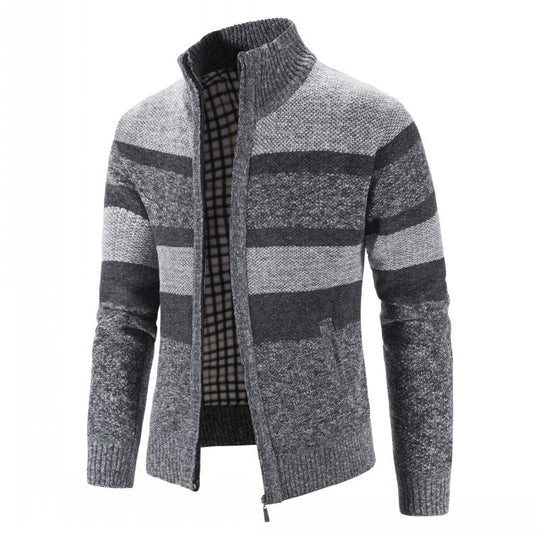 Herren modischer Strickpullover mit durchgehendem Reißverschluss und gestreiftem Design EB