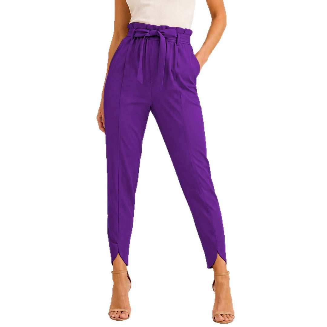 Damen nan hoch taillierte Paperbag-Hose mit Bindegürtel und geschlitztem Knöchelabschluss EB