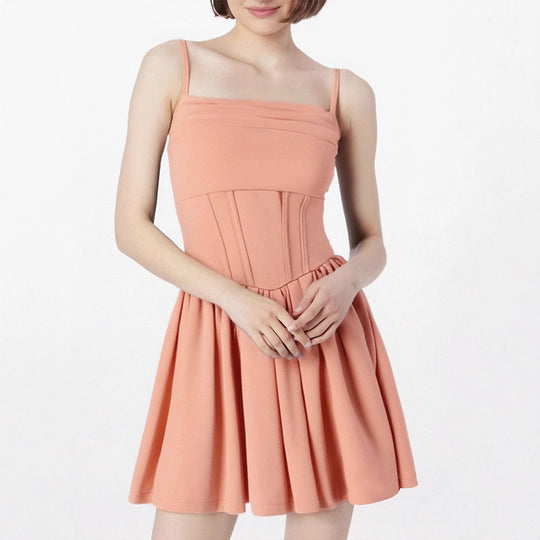 Damen schickes Sommerkleid mit Trägern und Falten EB