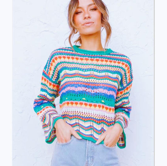 Damen Strickpullover mit buntem Zickzackmuster EB