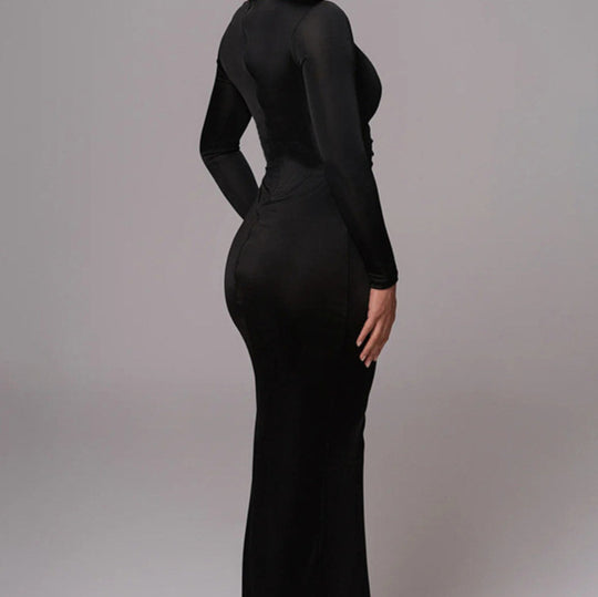 Damen Elegantes Cut-Out Maxikleid mit tiefem V-Ausschnitt und betontem Taillenschnitt EB