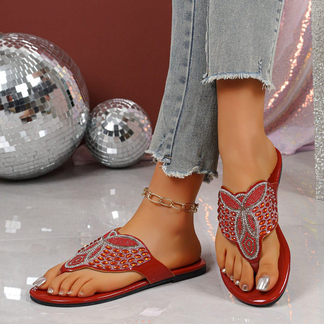 Damen Sandalen mit glitzerndem Blumenmuster und komfortabler Fußbettung EB