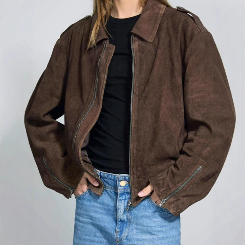 Damen lässige Kurzjacke aus weichem Material mit praktischen Reißverschlüssen EB