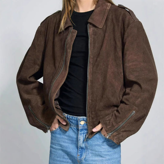 Damen lässige Kurzjacke aus weichem Material mit praktischen Reißverschlüssen EB