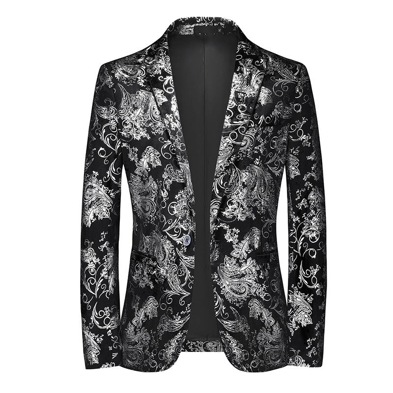 Herren nan ornamentaler Smokingblazer mit Schalkragen, Slim-Fit und edlem Paisley-Druck EB
