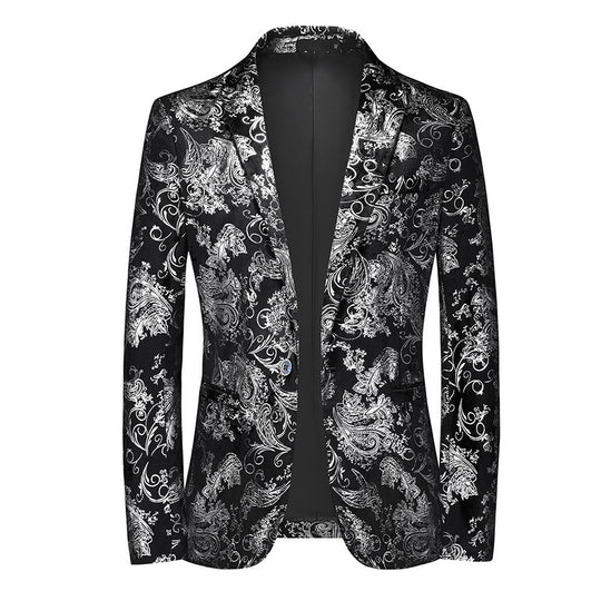 Herren nan ornamentaler Smokingblazer mit Schalkragen, Slim-Fit und edlem Paisley-Druck EB
