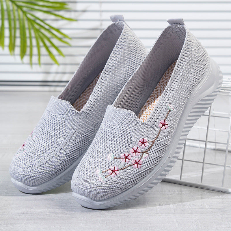Damen Slip-On Freizeitschuhe mit luftdurchlässiger Oberflächenstruktur und floralem Dekor EB