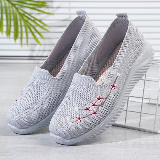Damen Slip-On Freizeitschuhe mit luftdurchlässiger Oberflächenstruktur und floralem Dekor EB