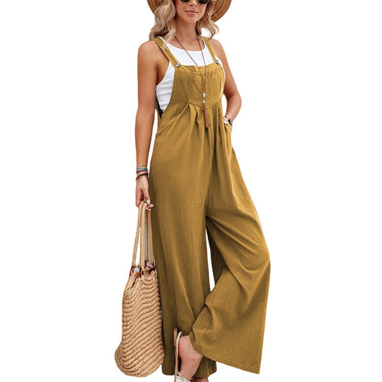 Damen lässiger Jumpsuit mit breiten Beinen und modischen Trägern EB