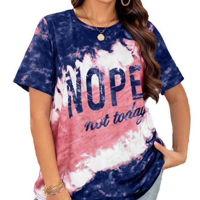 Damen lässiges T-Shirt mit kreativem Batikmuster und auffälligem Schriftzug EB