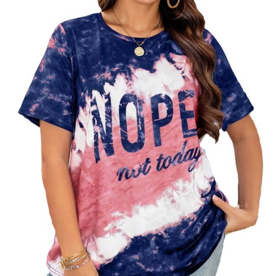 Damen lässiges T-Shirt mit kreativem Batikmuster und auffälligem Schriftzug EB