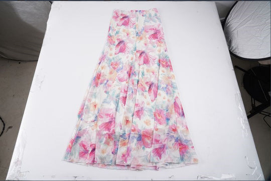 Damen Fließender Maxirock mit floralem Design und schwingendem Saum EB