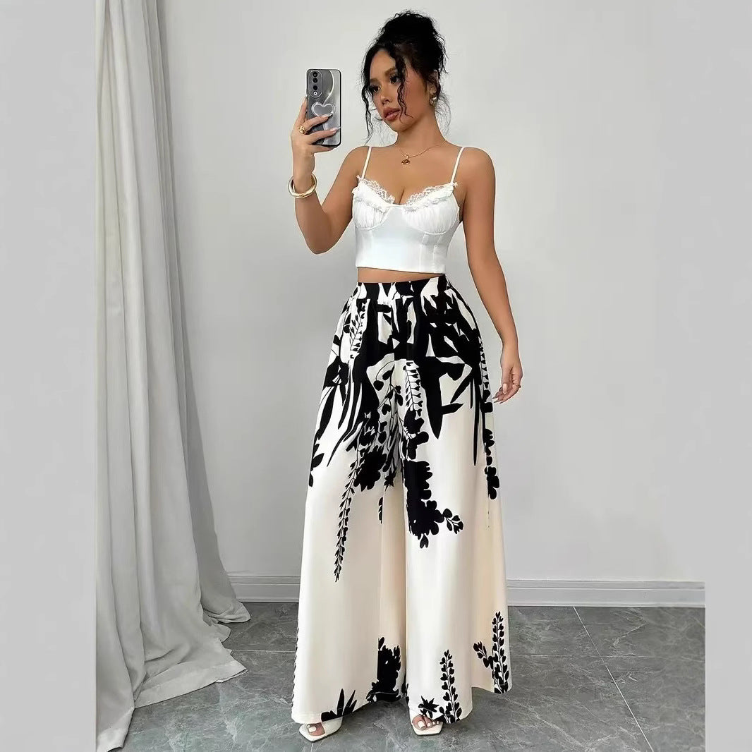 Damen weite Palazzo-Hose mit floralem Muster EB