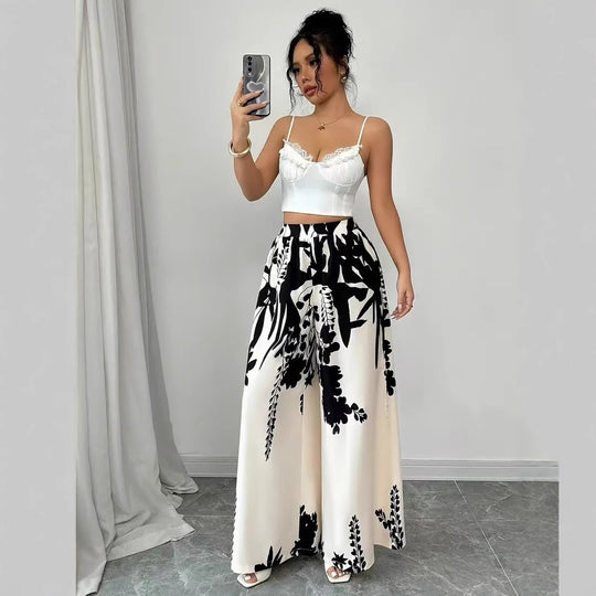 Damen weite Palazzo-Hose mit floralem Muster EB