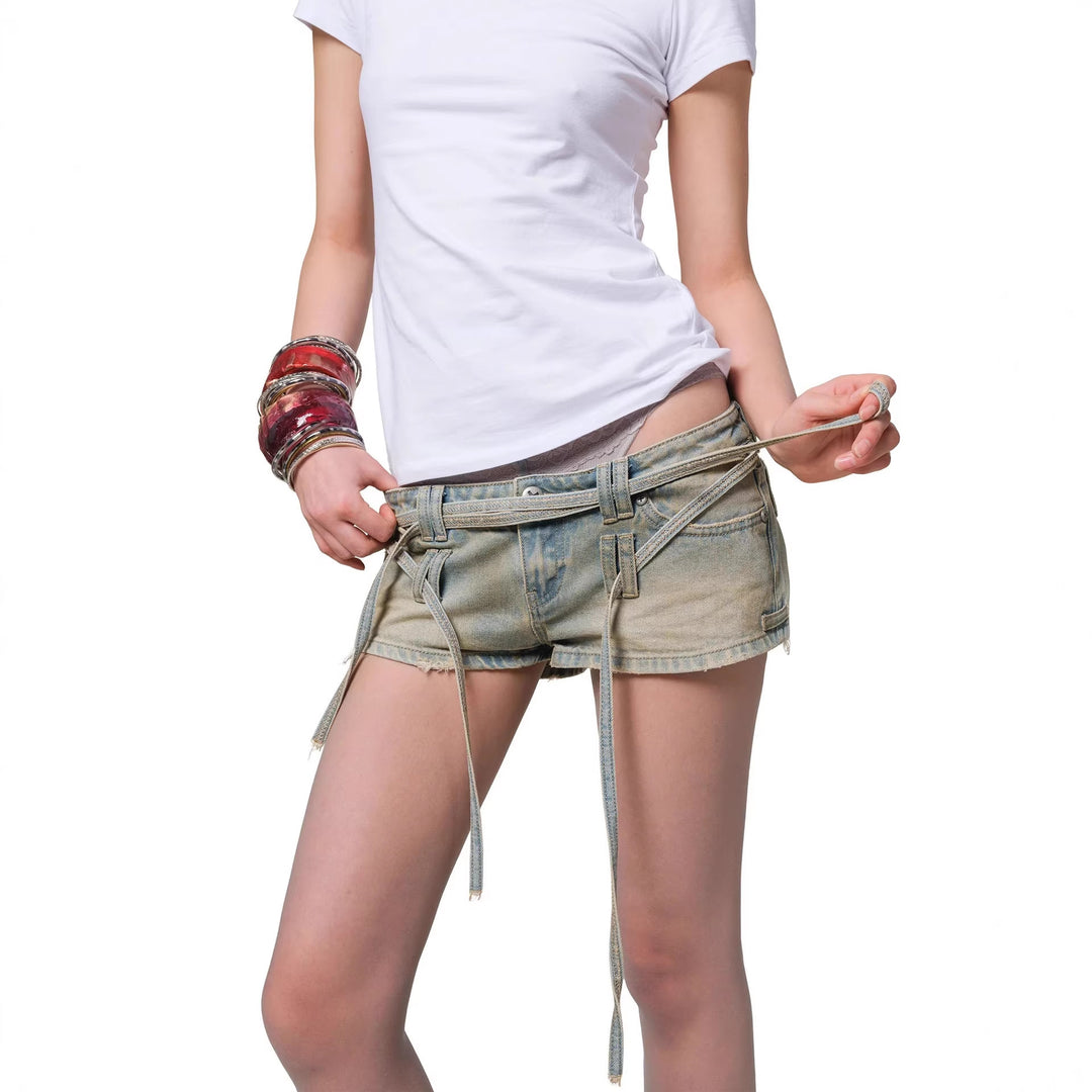 Damen Stylish Denim-Shorts mit verstellbarem Bund EB