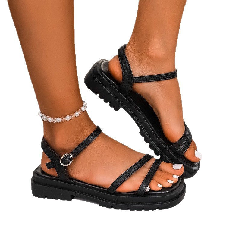 Damen bequeme Riemchensandalen mit robustem Plateau EB