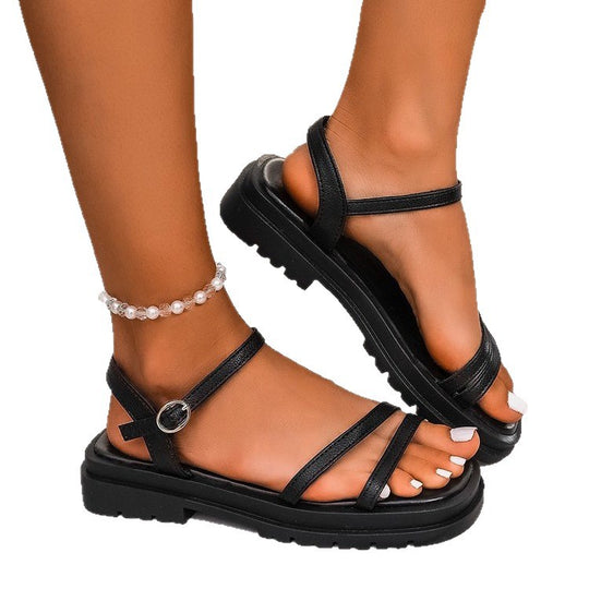 Damen bequeme Riemchensandalen mit robustem Plateau EB
