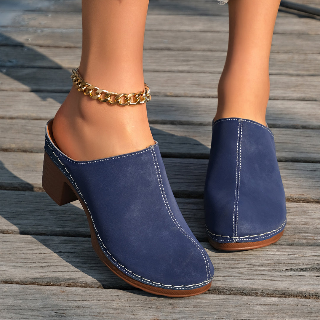 Damen bequeme Clogs aus hochwertigem Wildleder mit elegantem Blockabsatz EB