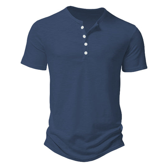 Herren Kurzarm Henley-Shirt mit dekorativen Knöpfen und atmungsaktiver Struktur EB