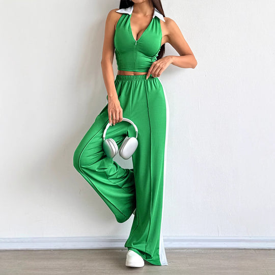 Damen Zweiteiliges Set mit cropped Oberteil und weit geschnittener Hose EB