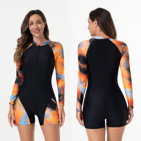 Damen Langarm-Surfuanzug mit buntem Kunstdesign EB