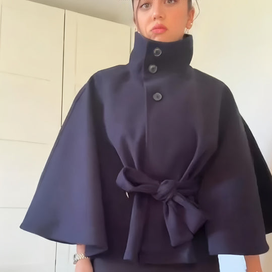 Damen elegante Überwurfjacke mit modernem Knopfdetail EB