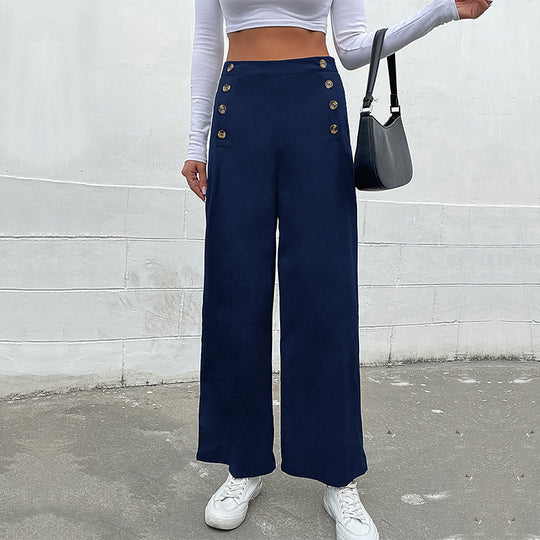 Damen Weite Stoffhose mit dekorativen Knopfdetails EB