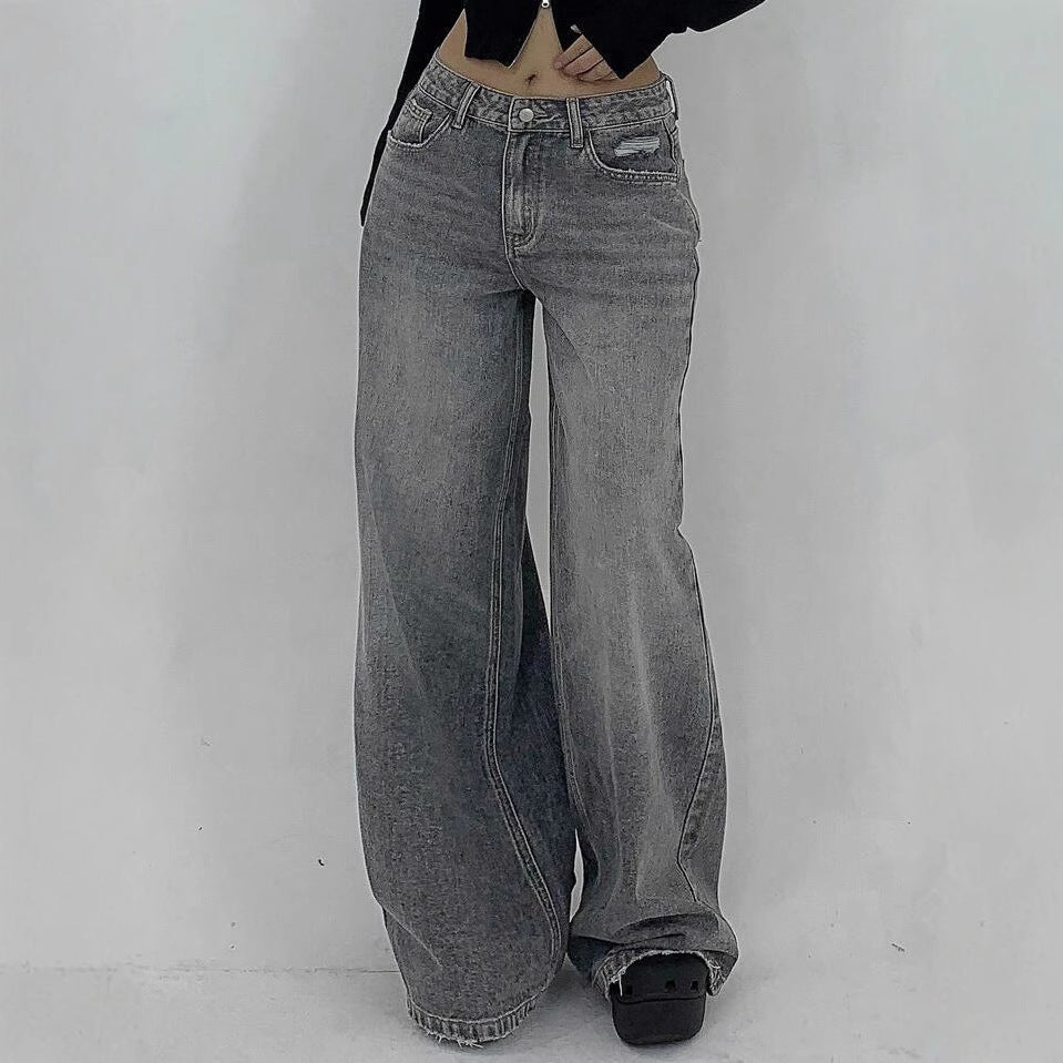 Damen Weite Jeans im lässigen Schnitt mit hohem Bund und modischen Steppnähten EB