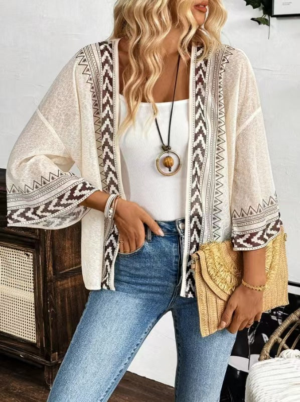 Damen Leichtes und luftiges Strickcardigan mit ethnischem Muster EB