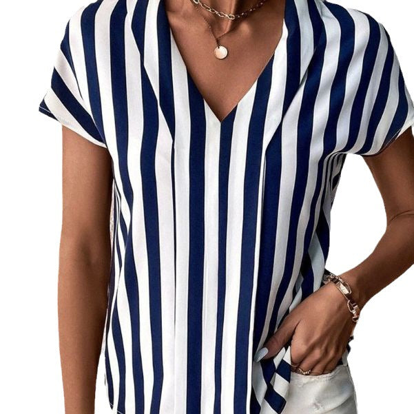 Damen Freizeit Blusenshirt im modernen Streifen-Design mit elegantem V-Ausschnitt Heidi-Mode