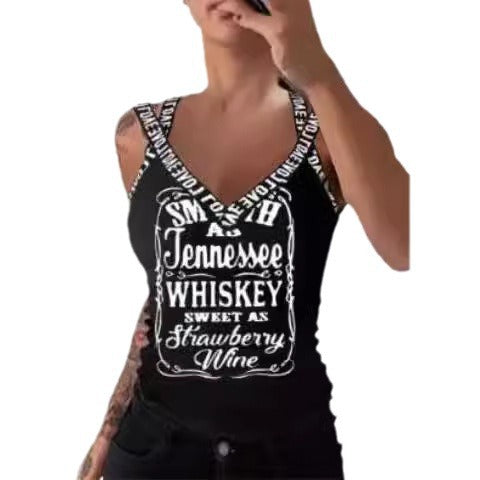Damen Tanktop mit V-Ausschnitt und auffälligem Druck EB