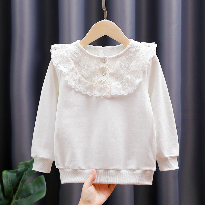 Mädchen Sweatshirt mit romantischem Spitzenkragen EB