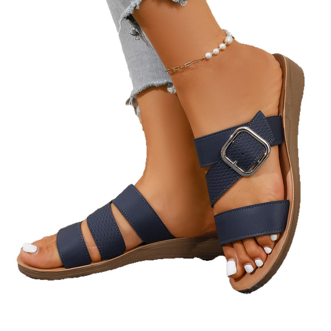 Damen Bequeme Wedge-Pantoletten mit modischem Schnallen-Design EB