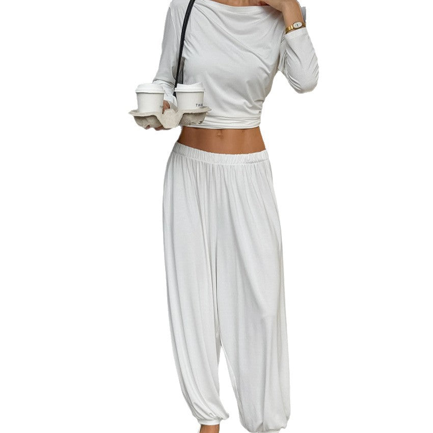 Damen Bequemes Lounge-Set aus locker sitzendem Oberteil und harem-artiger Hose EB